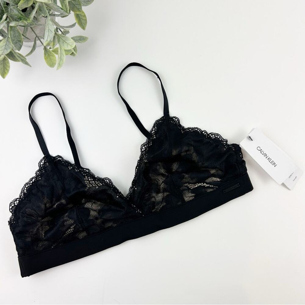 Calvin Klein Wirefree Hibiscus Lace Triangle Bra Black QF6550 Size X-Small